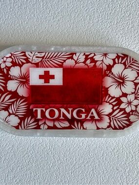 Tongan Flag Flower Tray | Custom Handmade Floral Trinket Tray Decorative Art